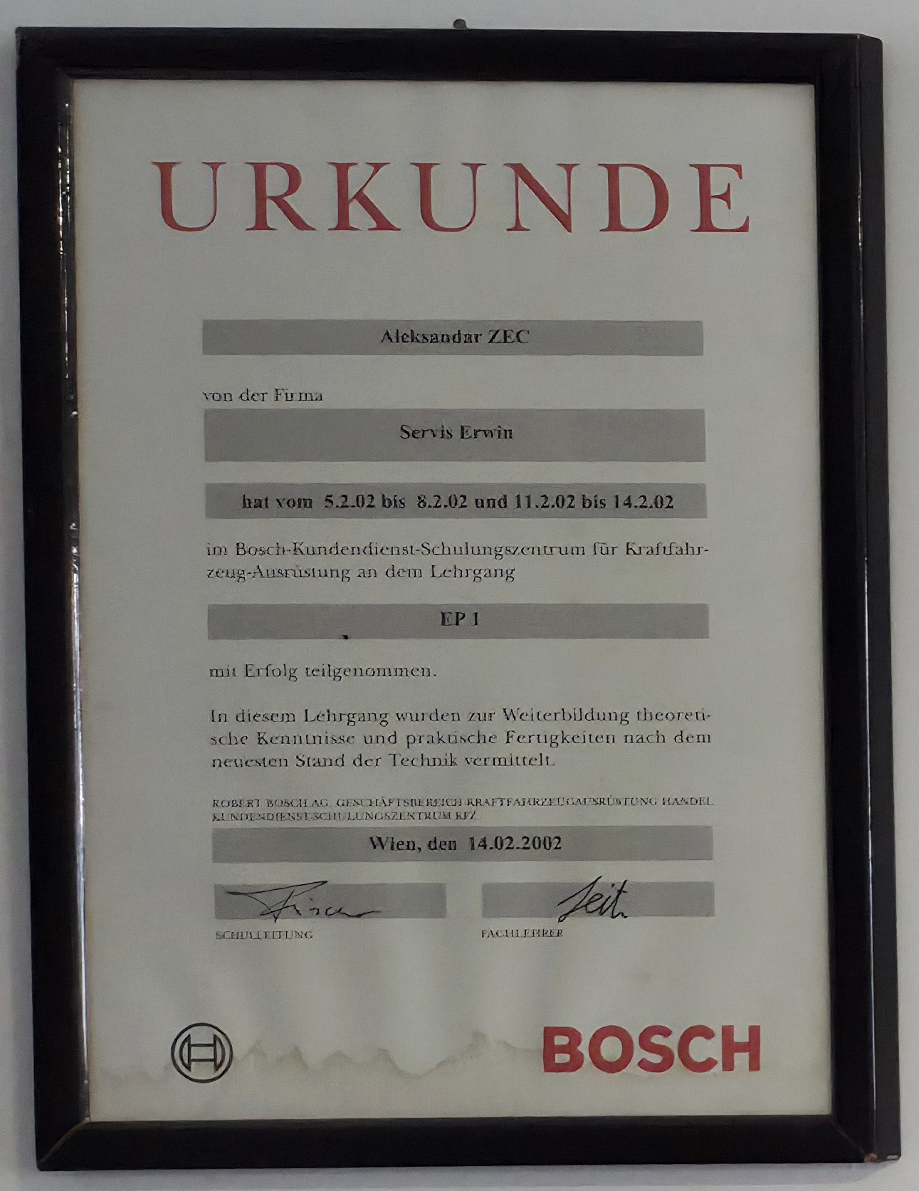 Bosch certifikat i stručno usavršavanje 13